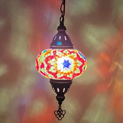 Paykoc Imports Turkish Mosaic Pendant Lantern - 6"x24" - Rainbow