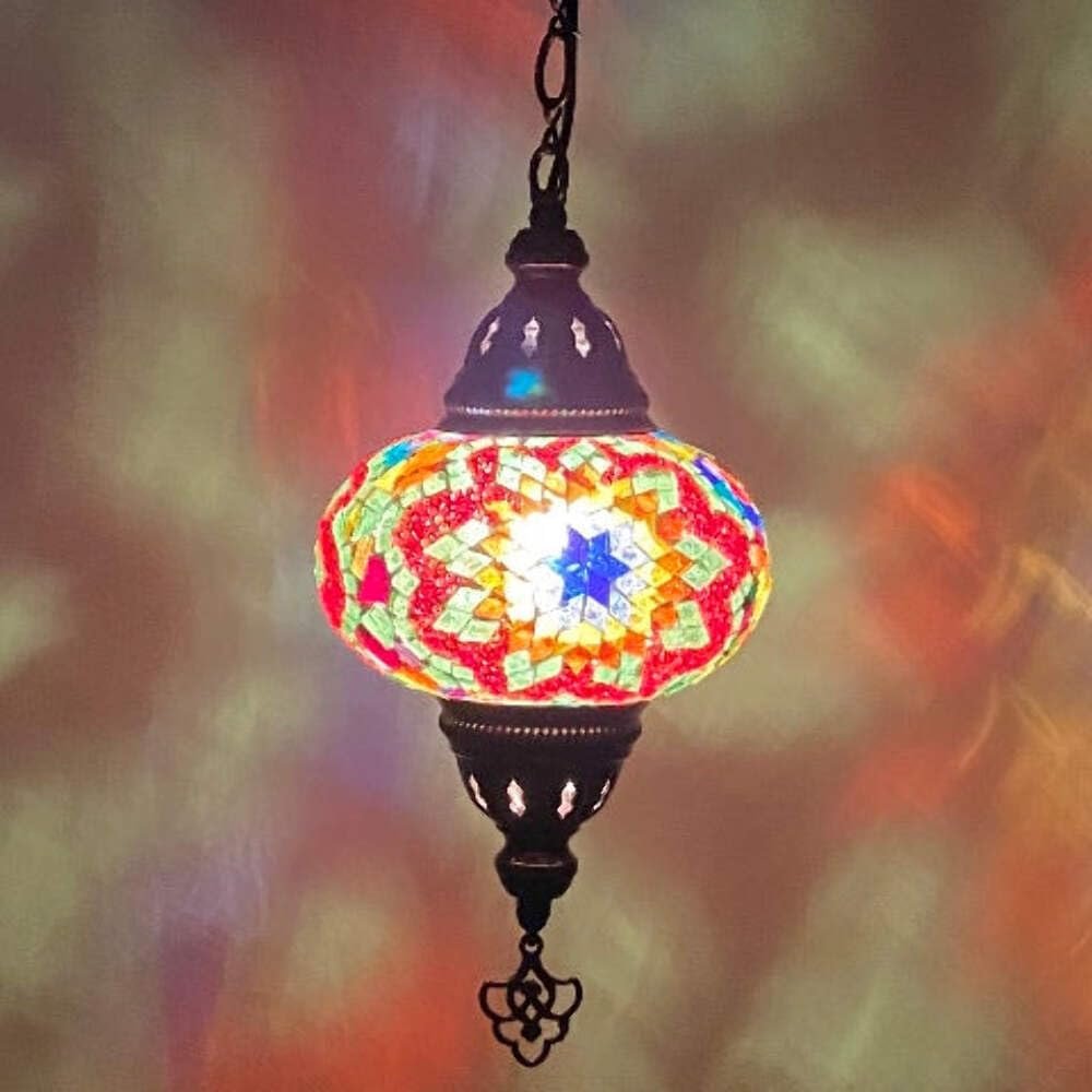 Paykoc Imports Turkish Mosaic Pendant Lantern - 6"x24" - Rainbow