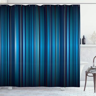 Ambesonne Harbour Stripe Shower Curtain, Vibrant Nvay Blue Background with Thin Vertical Lines Modern Design, Cloth Fabric Bathroom Decor Set with Hooks, 69" W x 75" L, Navy Blue Teal