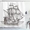 Ambesonne Pirate Ship Shower Curtain, Old Retro Style Ship Floating on Water Antique Cruise Marine Sketch, Cloth Fabric Bathroom Decor Set with Hooks, 69" W x 70" L, Charcoal Grey view 1