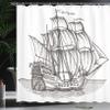 Ambesonne Pirate Ship Shower Curtain, Old Retro Style Ship Floating on Water Antique Cruise Marine Sketch, Cloth Fabric Bathroom Decor Set with Hooks, 69" W x 70" L, Charcoal Grey view 3