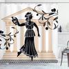 Ambesonne Retro Shower Curtain, Greek Woman with Amphora Building and Olive Branches Culture Folk Pattern, Cloth Fabric Bathroom Decor Set with Hooks, 69" W x 75" L, Brown Black view 1