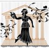 Ambesonne Retro Shower Curtain, Greek Woman with Amphora Building and Olive Branches Culture Folk Pattern, Cloth Fabric Bathroom Decor Set with Hooks, 69" W x 75" L, Brown Black view 2