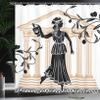 Ambesonne Retro Shower Curtain, Greek Woman with Amphora Building and Olive Branches Culture Folk Pattern, Cloth Fabric Bathroom Decor Set with Hooks, 69" W x 75" L, Brown Black view 3