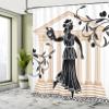 Ambesonne Retro Shower Curtain, Greek Woman with Amphora Building and Olive Branches Culture Folk Pattern, Cloth Fabric Bathroom Decor Set with Hooks, 69" W x 75" L, Brown Black view 4