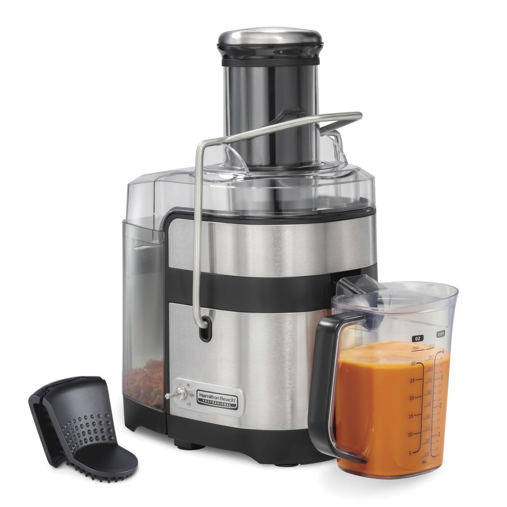 Hamilton Beach Professional Juicer Machine, Centrifugal Extractor, with 3.5 Super Chute for Whole Fruits and Vegetables, 1100 Watts Easy Sweep Cleaning Tool, Black (67906)
