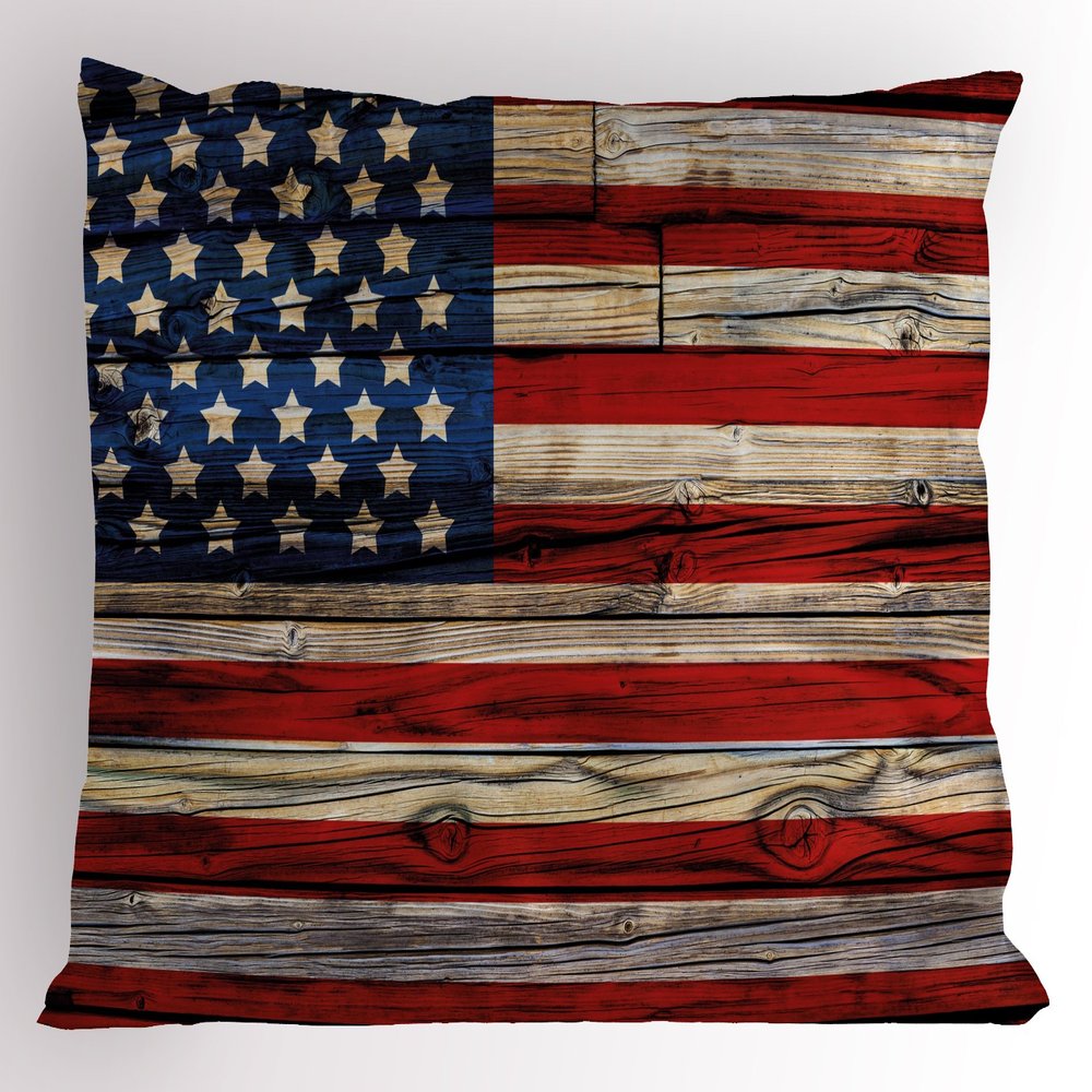 Ambesonne 4th of July Pillow Sham, Wooden Planks Painted as United States Flag Patriotic Country Style, Decorative Standard King Size Printed Pillowcase, 36" X 20", Red Beige Navy Blue