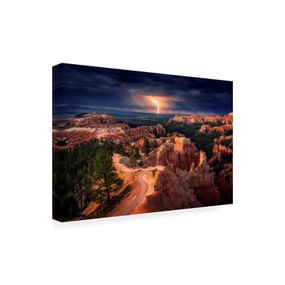 Wrapped Canvas Wall Art - Stefan Mitterwallner 'Lightning Over Bryce Canyon' Wall Art for Living Room, Bedroom, or Office Dcor - 16x24