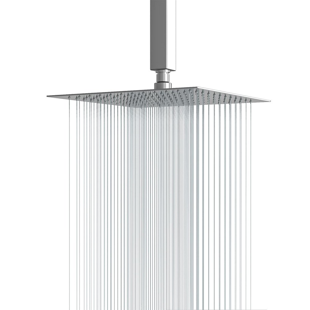 Lordear 16 Inch Rainfall Shower Head Solid Square Ultra Thin 304 Stainless Steel Polish Chrome Rain Shower Head Waterfall Full Body Coverage with Silicone Nozzle