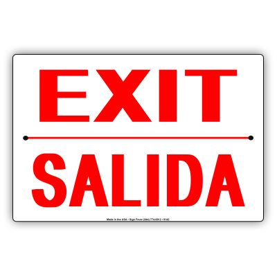 Exit Only Salida Spanish English Aluminum Sign 12"x18"