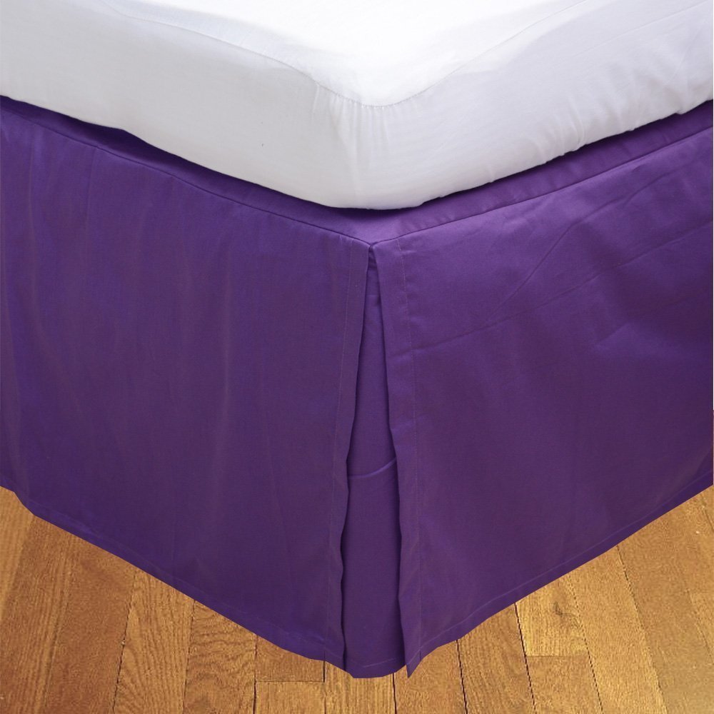 Singh's Textiles 600 Thread Count Solid Pattern Easy Fit 1-Piece Pleated Tailored Bedskirt (+21 Inches) Drop Length, 100% Egyptian Cotton King/Standard,(76" x 80") Purple Solid