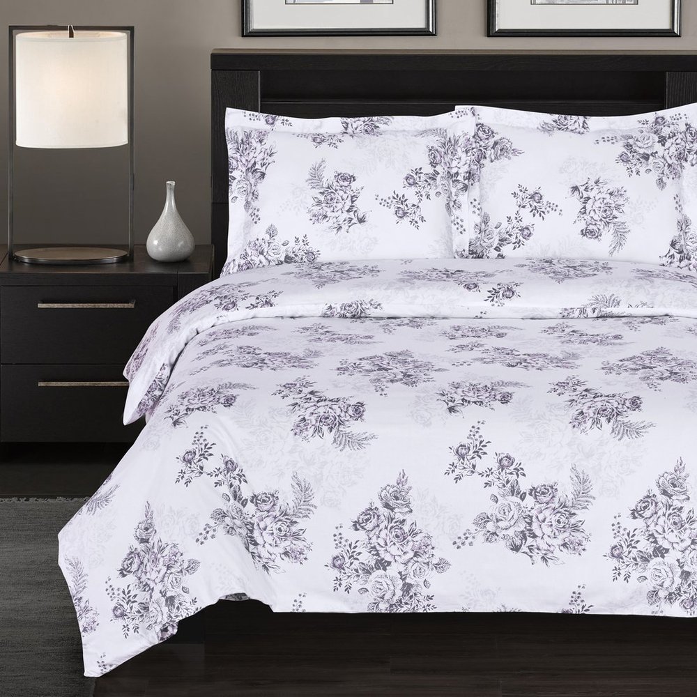 4-PC Bally -Floral Print includes- 3pc 100%Cotton Full/Queen Duvet Cover Set, 300TC single ply yarn with button enclosure Cover set and pillow shams+1pc Full/Queen Down Alternative comforter