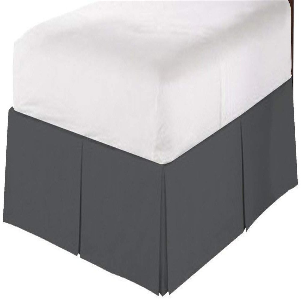 Singh's Textiles 600 Thread Count Solid Pattern Easy Fit 1-Piece Pleated Tailored Bedskirt (+21 Inches) Drop Length, 100% Egyptian Cotton California King, (72" x 84") Elephant Grey Solid