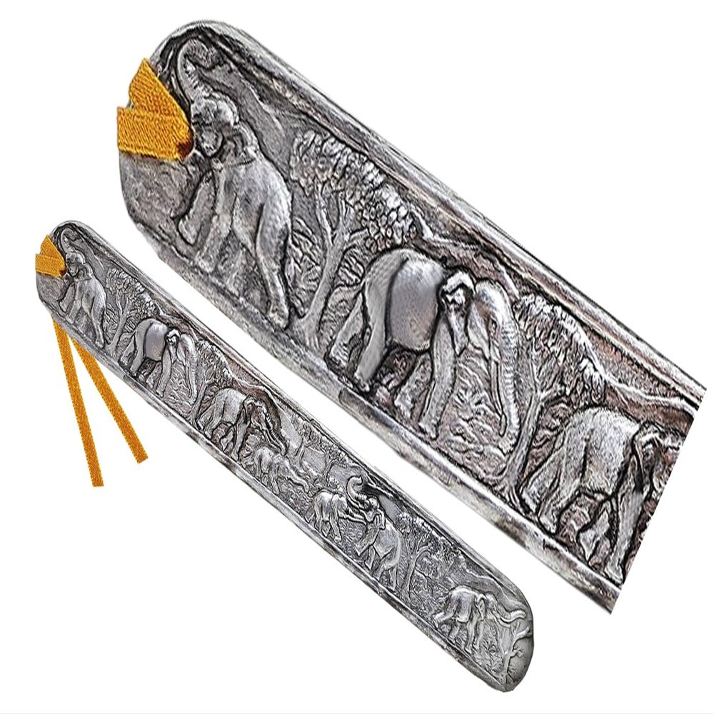WitnyStore Carved Aluminium Bookmark 8" Elephants in Forest Horizontal Pattern - Unique Design Handmade Bookmarks Craft Accessories Decorative Collectible Thailand Souvenirs Gifts Readers Book Lovers
