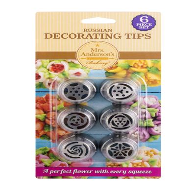Mrs. Andersons Baking Russian Cake Decorating Tips, 6-Piece Set, 18/8 Stainless Steel