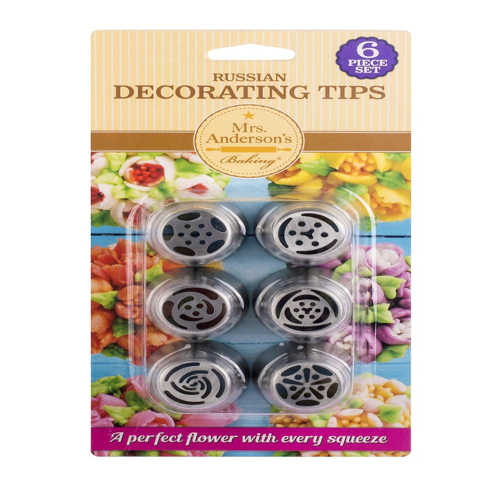 Mrs. Andersons Baking Russian Cake Decorating Tips, 6-Piece Set, 18/8 Stainless Steel