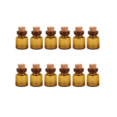 100pcs 0.6ml Mini Amber Bottles With Cork Brown Color Vials Jars Gift DIY Empty Little Bottles (13x18mm, Amber)