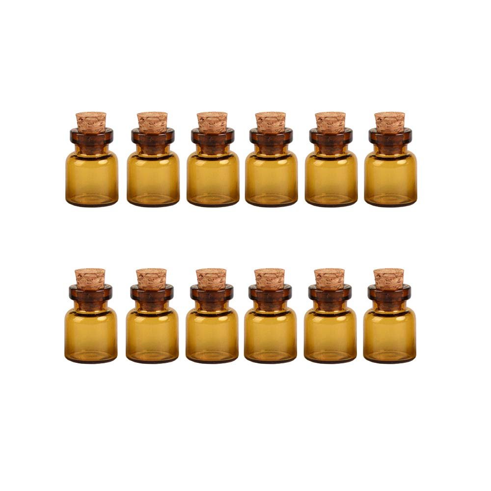 100pcs 0.6ml Mini Amber Bottles With Cork Brown Color Vials Jars Gift DIY Empty Little Bottles (13x18mm, Amber)