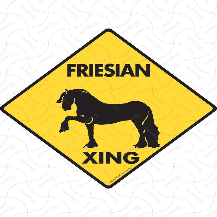 Warning! Friesian Xing Sign - Caution Friesian Crossing Sign (12" x 12") - Heavy Duty Exterior Rust Free .040 Thick Aluminum Horse Animal Sign with Weatherproof and UV Protection - Warning Beware of Friesian Yard Sign - 12" x 12"