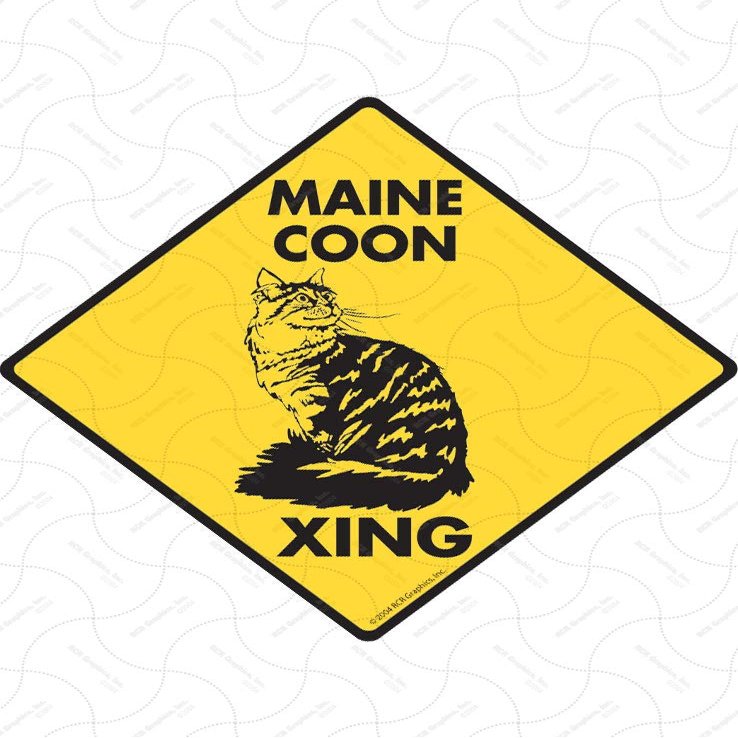 Warning! Maine Coon Xing Sign - Caution Maine Coon Crossing Sign (12" x 12") - Heavy Duty Exterior Rust Free .040 Thick Aluminum Pet House Domestic Cat Animal Sign with Weatherproof and UV Protection - Warning Beware of Cat Yard Sign - 12" x 12"