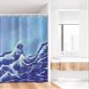 Ambesonne Kanagawa Stall Shower Curtain, Big Tsunami in The Ocean Blue Sky Japanese Nature Sea Waves Art, Fabric Bathroom Decor Set with Hooks, 36" W x 72" L, Blue Navy view 2