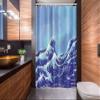 Ambesonne Kanagawa Stall Shower Curtain, Big Tsunami in The Ocean Blue Sky Japanese Nature Sea Waves Art, Fabric Bathroom Decor Set with Hooks, 54" W x 78" L, Blue Navy view 2