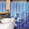 Ambesonne Kanagawa Stall Shower Curtain, Big Tsunami in The Ocean Blue Sky Japanese Nature Sea Waves Art, Fabric Bathroom Decor Set with Hooks, 54" W x 78" L, Blue Navy view 3