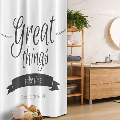 Ambesonne Saying Stall Shower Curtain, Modern Inspirational Lettering Thing Take Time Don't Give up Lifestyle, Fabric Bathroom Decor Set with Hooks, 36" W x 72" L, Black White