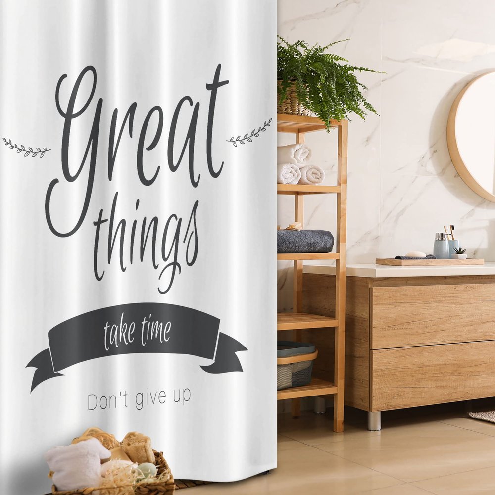 Ambesonne Saying Stall Shower Curtain, Modern Inspirational Lettering Thing Take Time Don't Give up Lifestyle, Fabric Bathroom Decor Set with Hooks, 36" W x 72" L, Black White