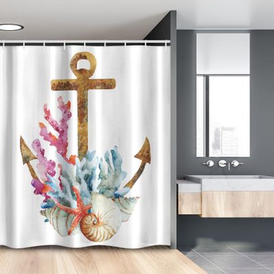 Ambesonne Anchor Stall Shower Curtain, Corals Seaweed Nature Deep Sea Underwater Life Diving Enjoyment Marine Print, Fabric Bathroom Decor Set with Hooks, 54" W x 78" L, Caramel Multicolor