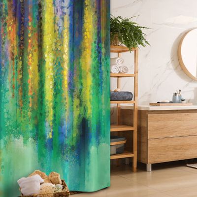 Ambesonne Watercolor Flower Stall Shower Curtain, Abstract Style Spring Floral Watercolor Style Painting Image Nature Art, Fabric Bathroom Decor Set with Hooks, 36" W x 72" L, Green Yellow
