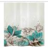 Ambesonne Turquoise Stall Shower Curtain, Retro Floral Background Hibiscus Silhouettes Dramatic Romantic Nature Art, Fabric Bathroom Decor Set with Hooks, 36" W x 72" L, Beige Teal view 3