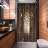 Ambesonne Gothic Stall Shower Curtain, Gate and Windows in a Dark Room Graphic Illustration Print, Fabric Bathroom Decor Set with Hooks, 54" W x 78" L, Brown view 2