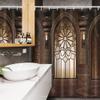Ambesonne Gothic Stall Shower Curtain, Gate and Windows in a Dark Room Graphic Illustration Print, Fabric Bathroom Decor Set with Hooks, 54" W x 78" L, Brown view 3
