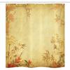 Ambesonne Bamboo Print Stall Shower Curtain, Bamboo Stems and Blooming Flower Antique Grunge Background Oriental, Fabric Bathroom Decor Set with Hooks, 36" W x 72" L, Mustard Vermilion view 3
