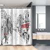 Ambesonne Paris Stall Shower Curtain, Old French Pedestrians Stores Trees and The Silhouette of Eifffel Urban Illustration, Fabric Bathroom Decor Set with Hooks, 54" W X 78" L, Gray White view 1