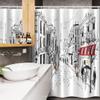 Ambesonne Paris Stall Shower Curtain, Old French Pedestrians Stores Trees and The Silhouette of Eifffel Urban Illustration, Fabric Bathroom Decor Set with Hooks, 54" W X 78" L, Gray White view 3