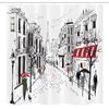 Ambesonne Paris Stall Shower Curtain, Old French Pedestrians Stores Trees and The Silhouette of Eifffel Urban Illustration, Fabric Bathroom Decor Set with Hooks, 54" W X 78" L, Gray White view 4