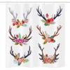 Ambesonne Antlers Stall Shower Curtain, Deer Horns Bouquet Flowers Bloom Fun Springtime Garden Branches Work of Art Print, Fabric Bathroom Decor Set with Hooks, 36" W x 72" L, White Plum Jade Green view 3