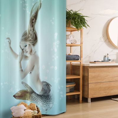 Ambesonne Mermaid Stall Shower Curtain, Floating Girl Water Bubbles Underwater Themed Art Print, Fabric Bathroom Decor Set with Hooks, 36" W x 72" L, Seafoam Beige and Brown