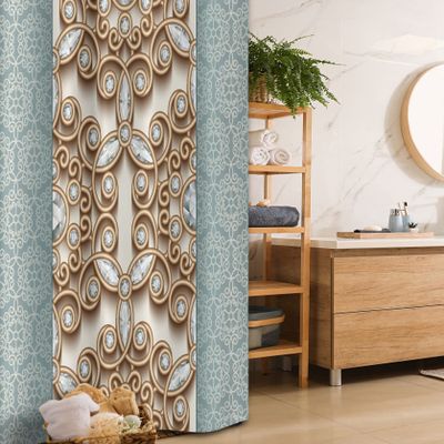 Ambesonne Diamond Stall Shower Curtain, Vintage Swirling Lines Ornament with Diamonds Over Damask Retro Style Boho Print, Fabric Bathroom Decor Set with Hooks, 36" W x 72" L, Teal and Tan