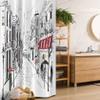 Ambesonne Paris Stall Shower Curtain, Old French Pedestrians Stores Trees and The Silhouette of Eifffel Urban Illustration, Fabric Bathroom Decor Set with Hooks, 36" W x 72" L, Gray White view 1