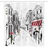 Ambesonne Paris Stall Shower Curtain, Old French Pedestrians Stores Trees and The Silhouette of Eifffel Urban Illustration, Fabric Bathroom Decor Set with Hooks, 36" W x 72" L, Gray White view 3
