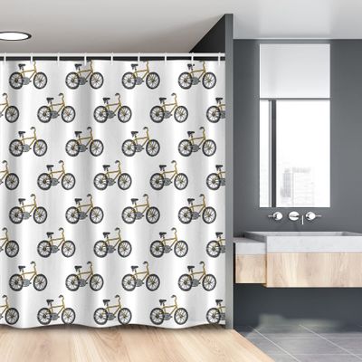 Ambesonne Bicycle Stall Shower Curtain, Hand Drawn Doodle Cycling Theme Pattern of Yellow Bike Leisure Hobby Street Art, Fabric Bathroom Decor Set with Hooks, 54" W x 78" L, Mustard Black