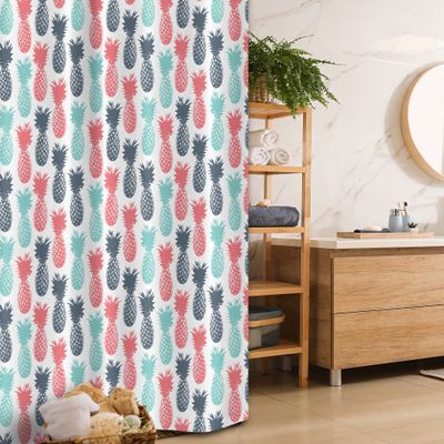 Ambesonne Pineapple Stall Shower Curtain, Summer Island Tropic Fruit Pattern Stamped Minimal Backdrop Pop Art, Fabric Bathroom Decor Set with Hooks, 36" W x 72" L, Turquoise Coral