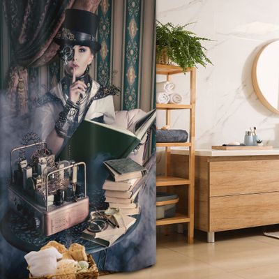 Ambesonne Gothic Stall Shower Curtain, Portrait of Steampunk Woman with Medieval Vintage Outfit Art of Historic Fashion, Fabric Bathroom Decor Set with Hooks, 36" W x 72" L, Brown Teal