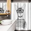Ambesonne Cat Stall Shower Curtain, Hand Drawn Dressed up Hipster New Age Cat Fashion Urban Free Art Print, Fabric Bathroom Decor Set with Hooks, 54" W x 78" L, Gray White view 3