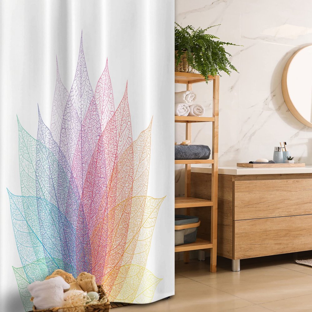 Ambesonne Abstract Stall Shower Curtain, Leaf Abstract Art 4 Season Flora Delicate and Nature Theme, Fabric Bathroom Decor Set with Hooks, 36" W x 72" L, Yellow Red Green