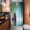 Ambesonne Spa Stall Shower Curtain, Tower Stone and Hibiscus with Bamboo on The Water Blurry Background, Fabric Bathroom Decor Set with Hooks, 54" W x 78" L, Petrol Blue Lime Green view 2