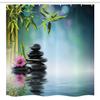 Ambesonne Spa Stall Shower Curtain, Tower Stone and Hibiscus with Bamboo on The Water Blurry Background, Fabric Bathroom Decor Set with Hooks, 54" W x 78" L, Petrol Blue Lime Green view 4